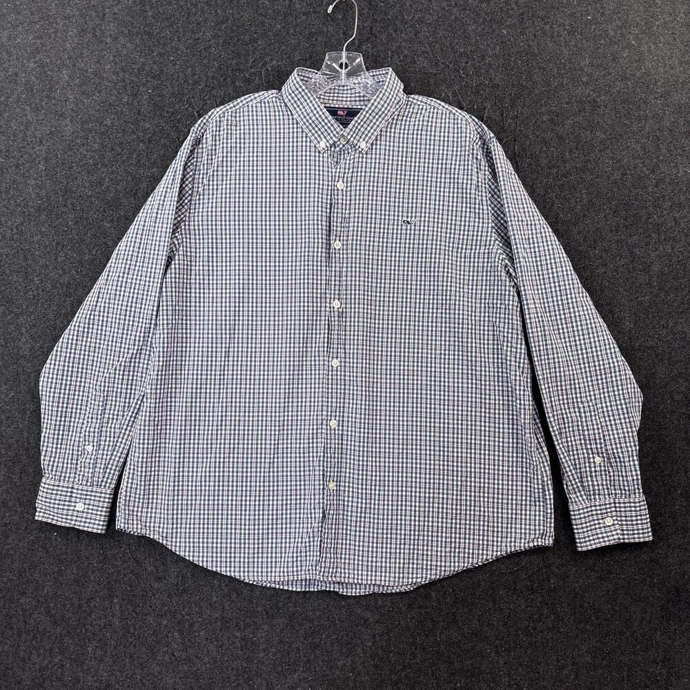Vineyard Vines Slim Fit Whale Shirt Men's XXL Blue Check Cotton Button Down
